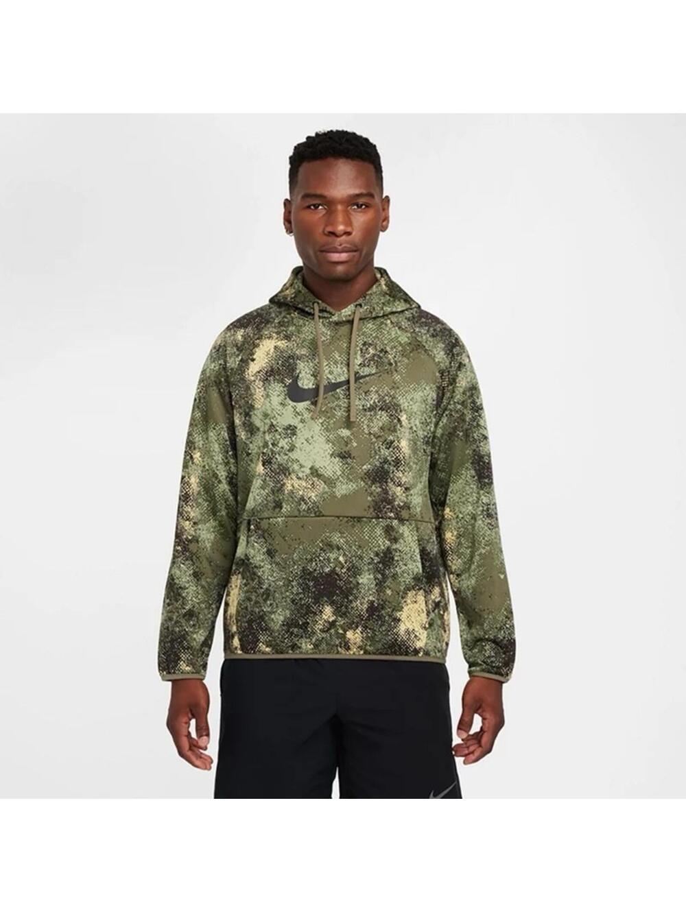 $75 NIKE THERMA-FIT HOODIE CAMO GREEN ALL OVER PRINT PULLOVER  S